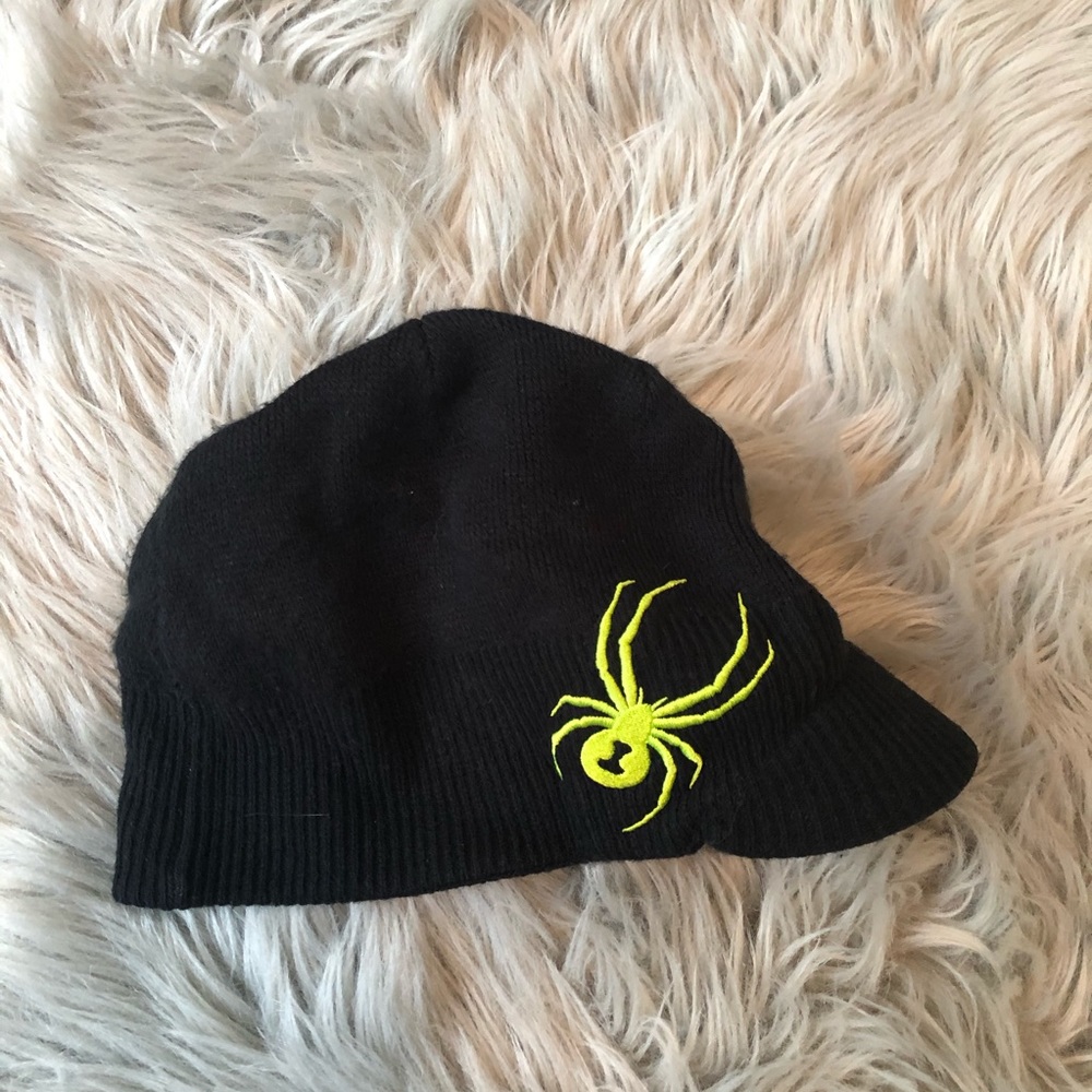 Spyder Boys Black And Green Winter Ski Hat